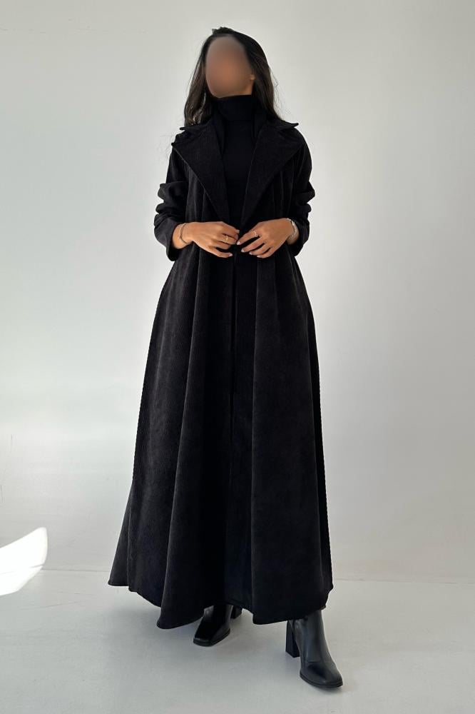 عبايات خمرة - عباية شامواه مقلم قصة ربع كلوش - Image 4