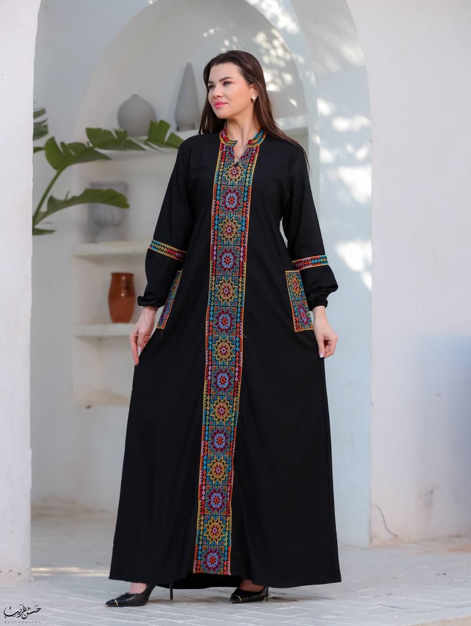 دار الجلابية - جلابية قطن بجيبين و تطريز ايتامين سيناوي - Image 2