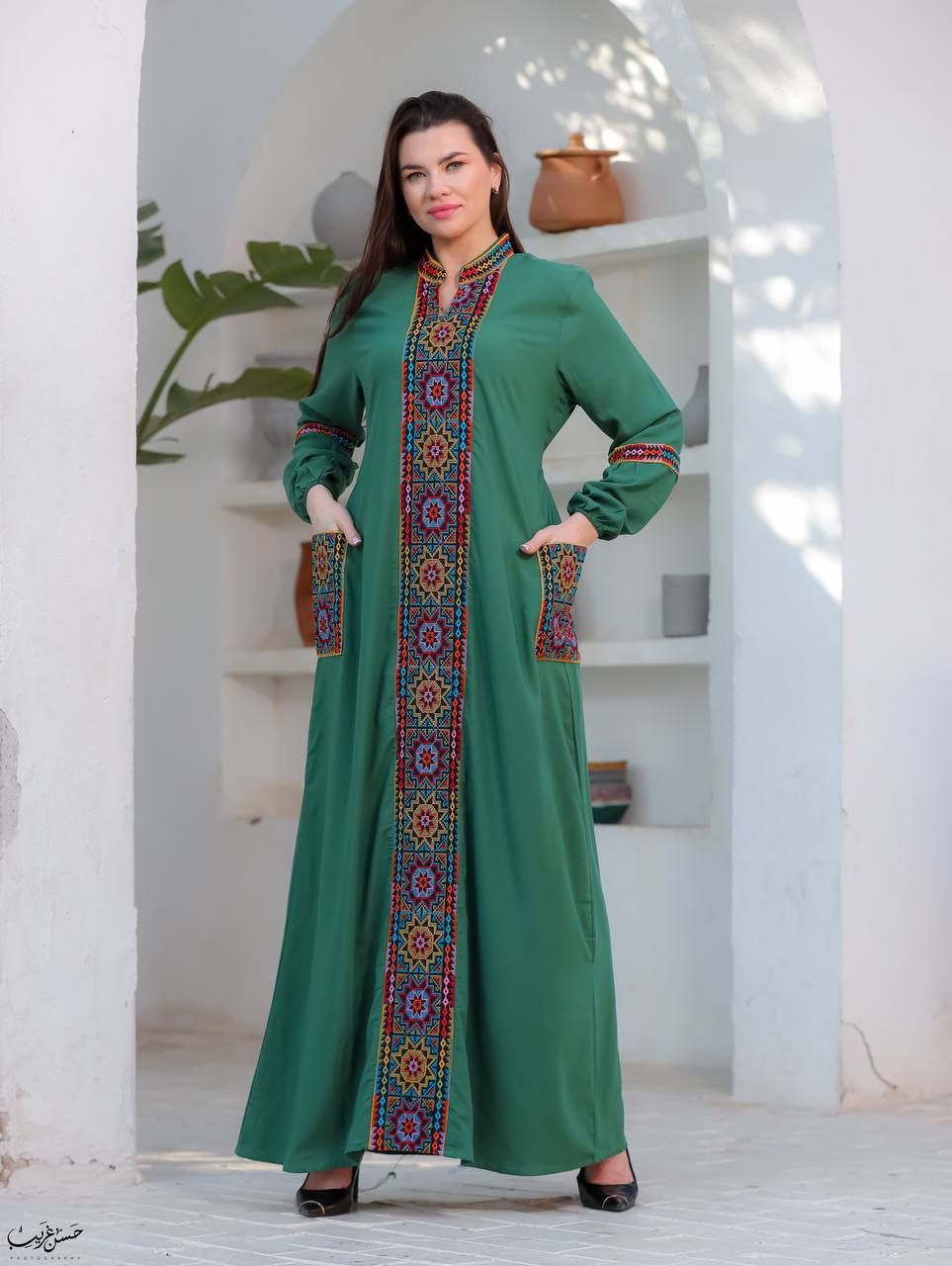 دار الجلابية - جلابية قطن بجيبين و تطريز ايتامين سيناوي - Image 7