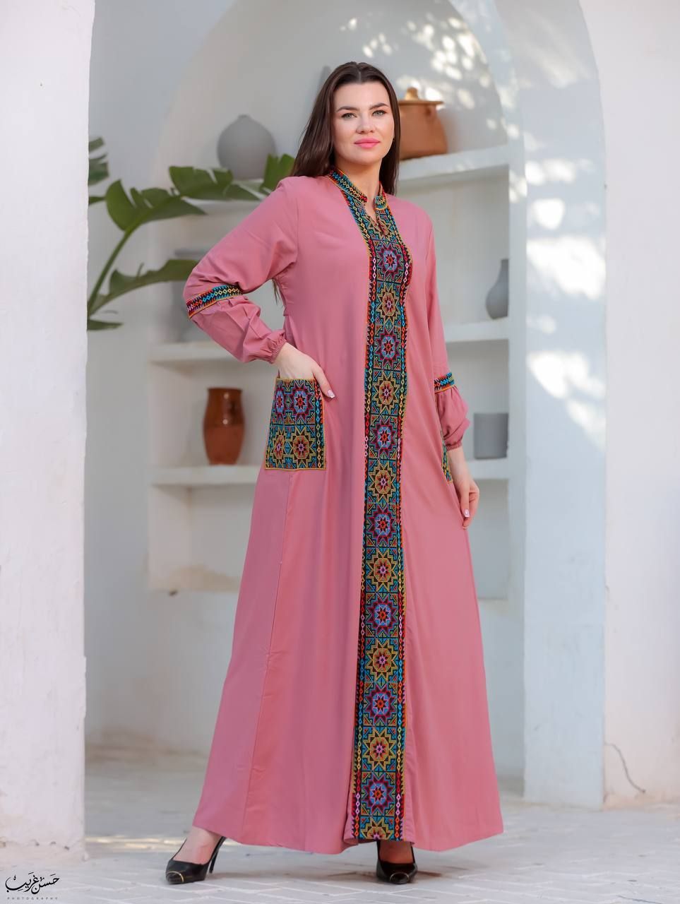 دار الجلابية - جلابية قطن بجيبين و تطريز ايتامين سيناوي - Image 3