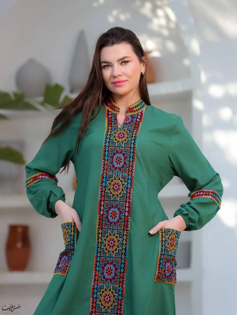 دار الجلابية - جلابية قطن بجيبين و تطريز ايتامين سيناوي - Image 8