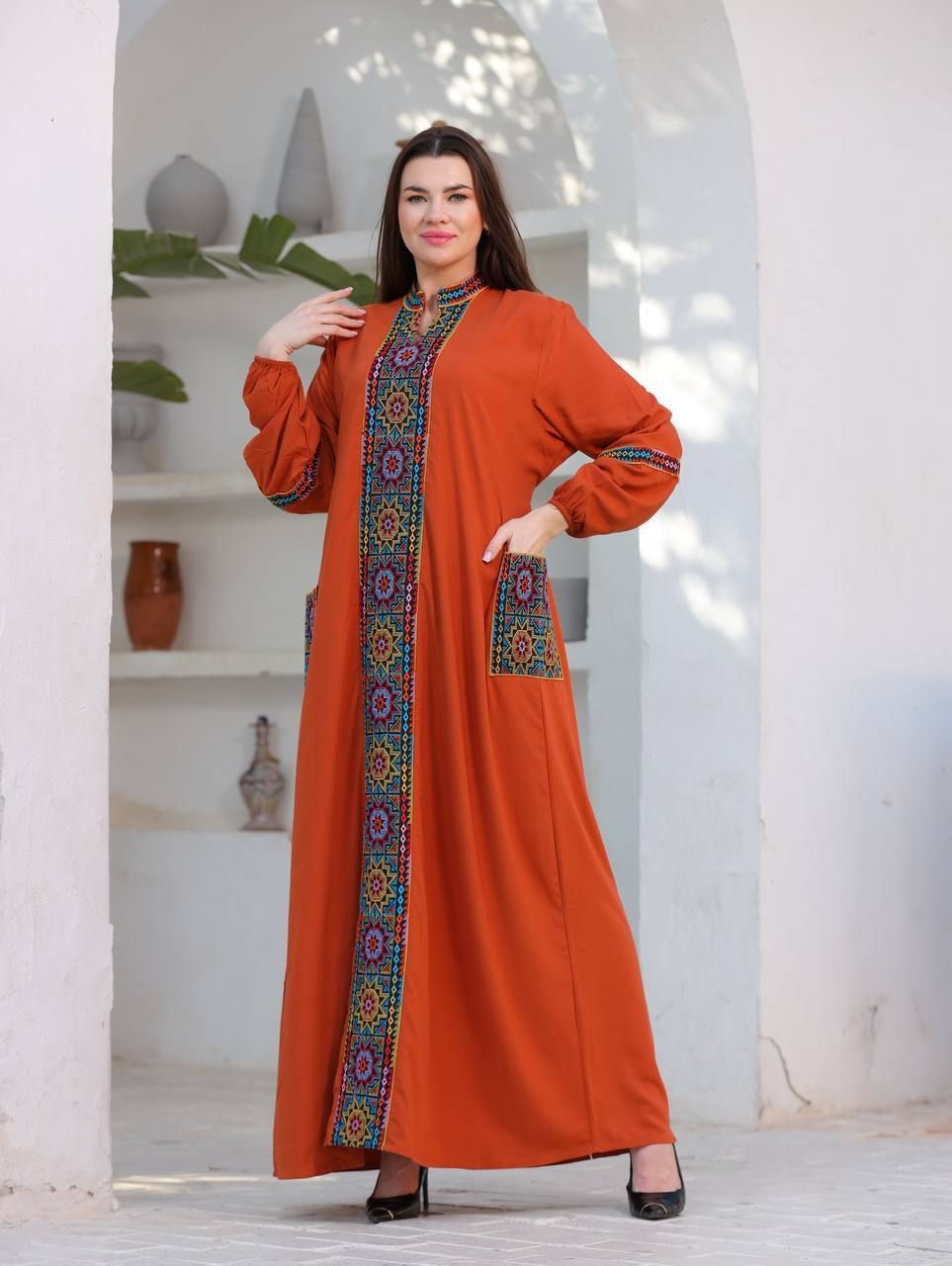 دار الجلابية - جلابية قطن بجيبين و تطريز ايتامين سيناوي - Image 5