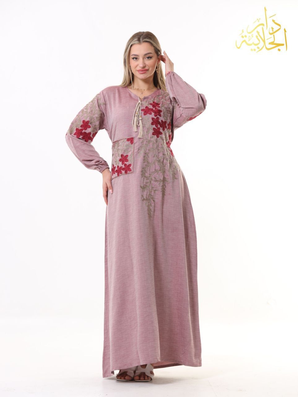 دار الجلابية - عباية كتان مطرزة بجيب - الصورة 5