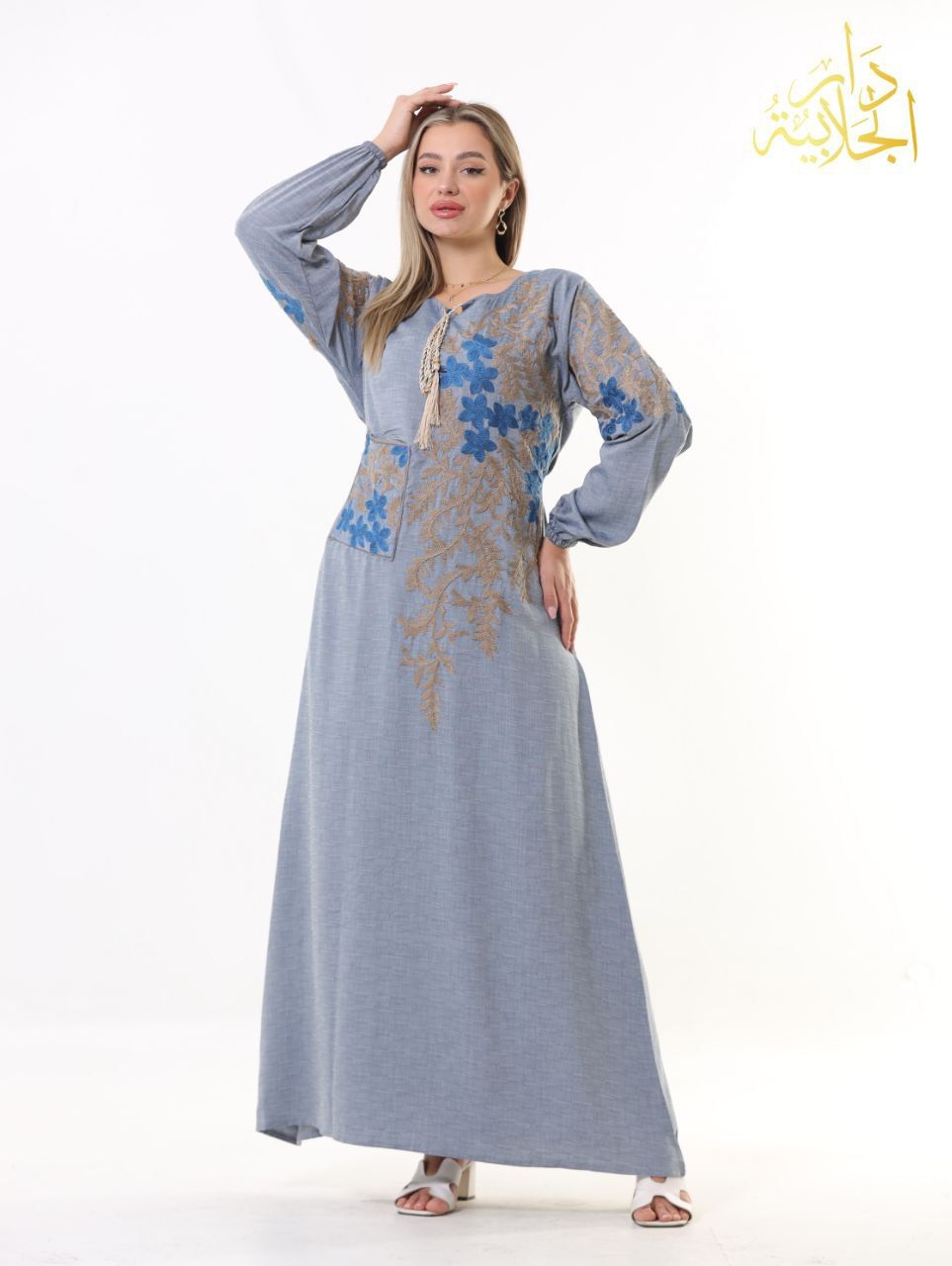 دار الجلابية - عباية كتان مطرزة بجيب - الصورة 2