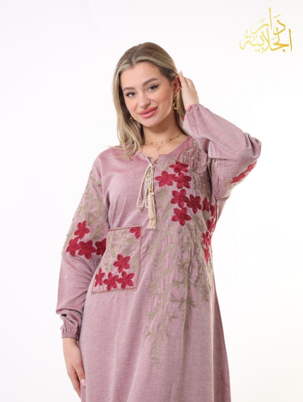 دار الجلابية - عباية كتان مطرزة بجيب - الصورة 6