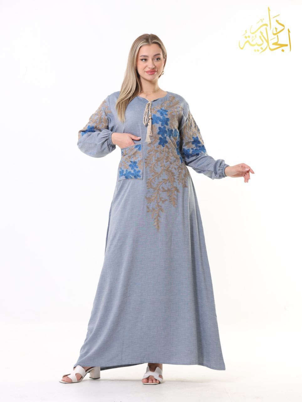 دار الجلابية - عباية كتان مطرزة بجيب - الصورة 3