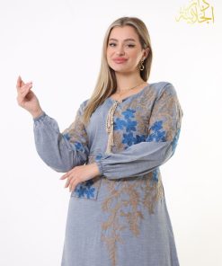 دار الجلابية - عباية كتان مطرزة بجيب