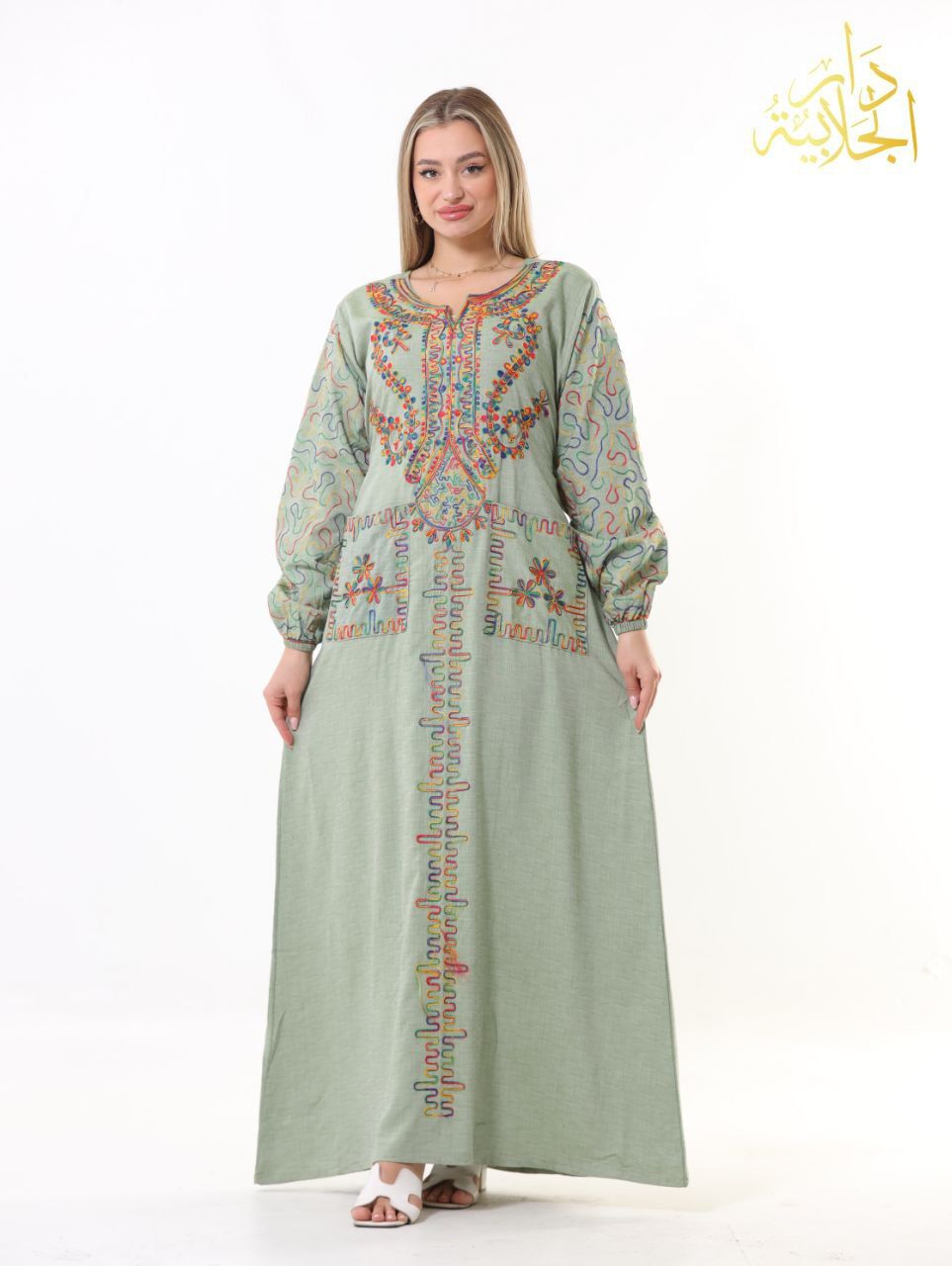 دار الجلابية - عباية كتان مطرزة بجيبين - Image 8