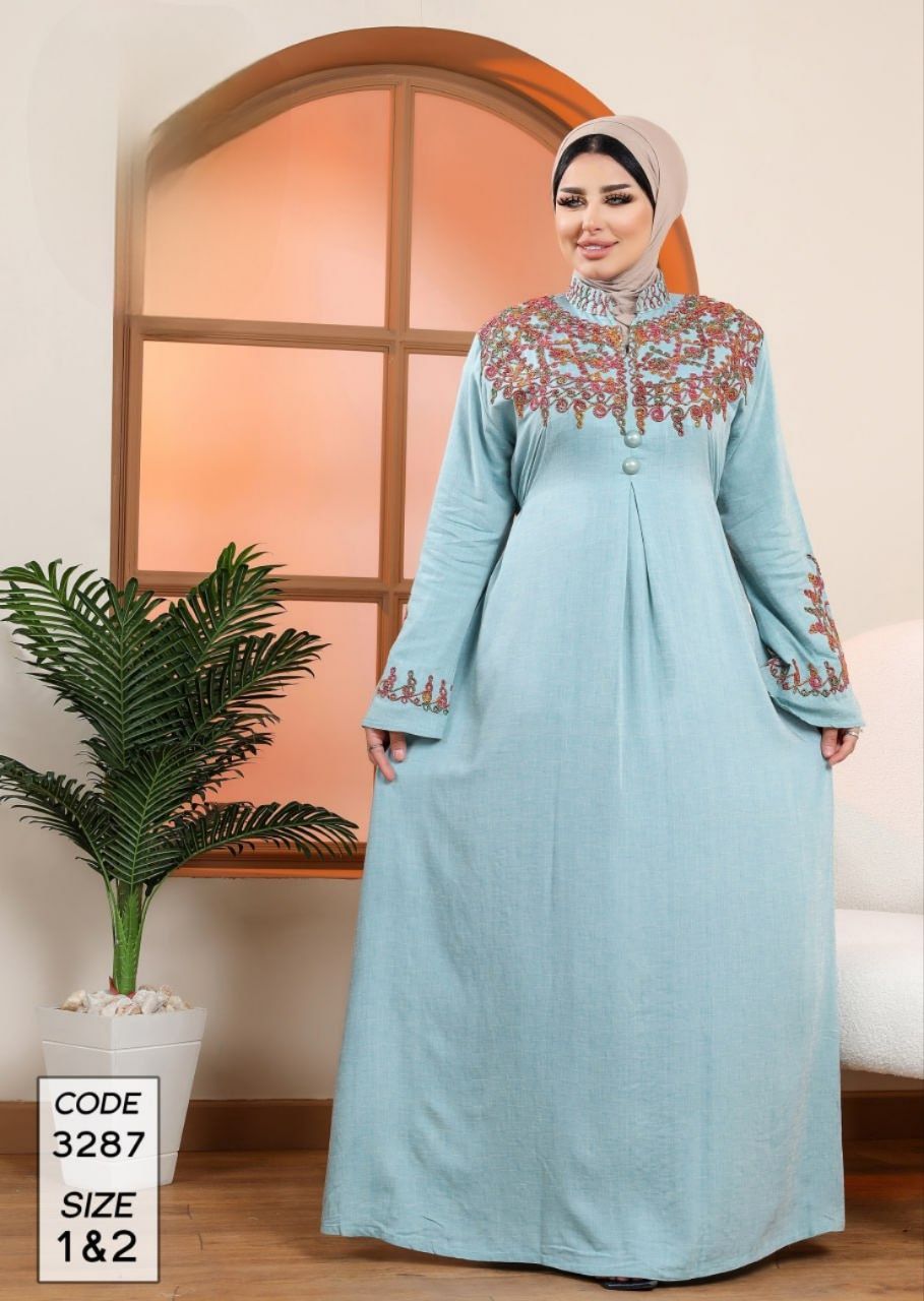 دار الجلابية - عباية كتان بتطريز يدوي - Image 2