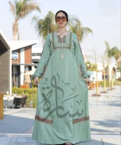 دار الجلابية - عباية كتان بجيبين و تطريز ايتامين سيناوي