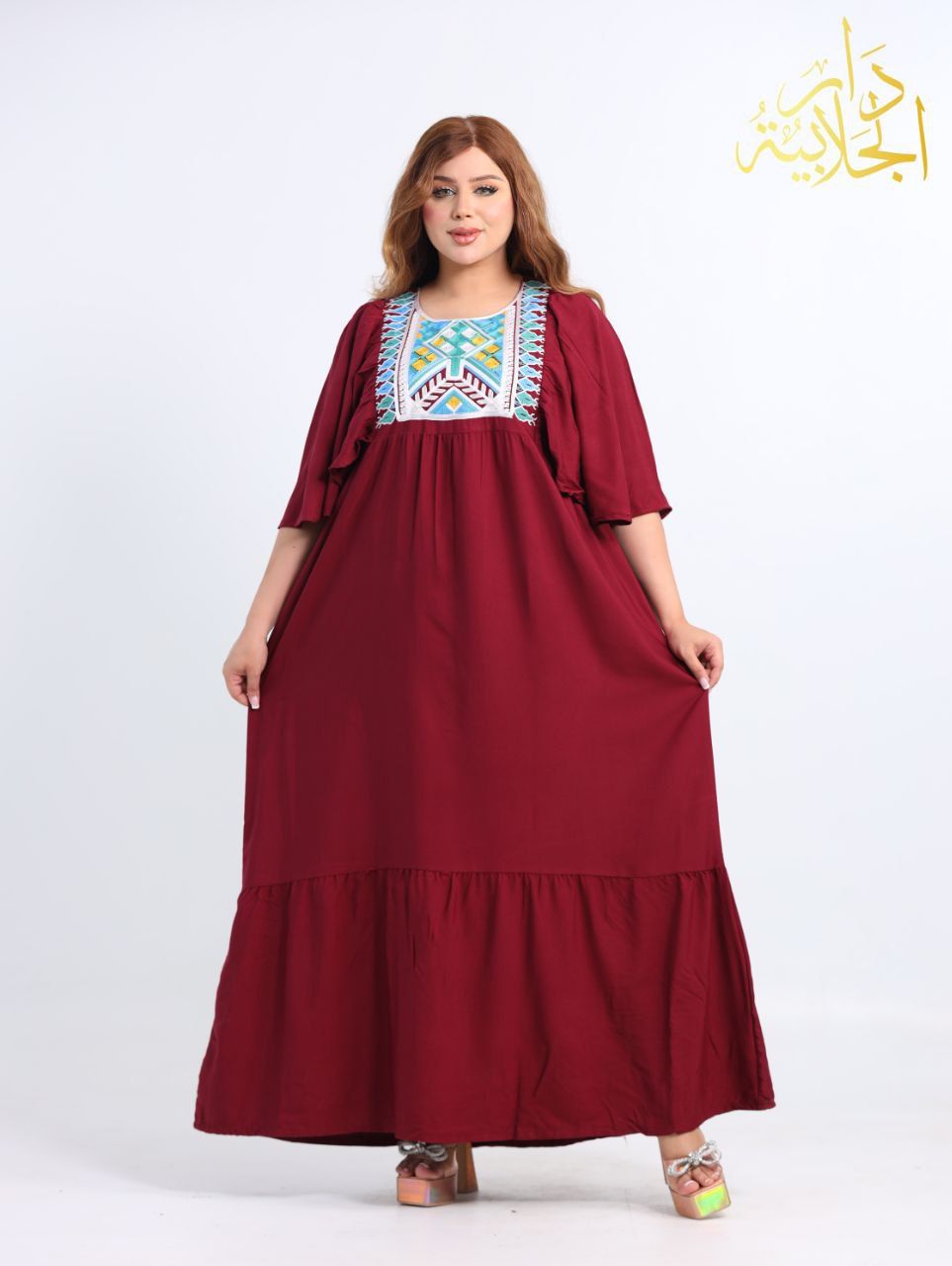 دار الجلابية - جلابية قطن بكم مروحة و تطريز