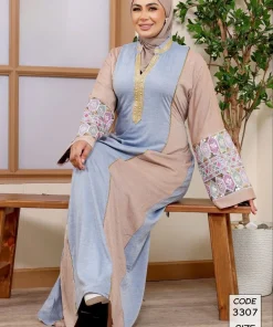 دار الجلابية - عباية كتان بكلفة و تطريز ترتر علي الكم