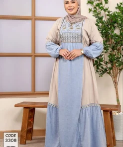 Alternative view of دار الجلابية - عباية كتان مطرزة ترتر