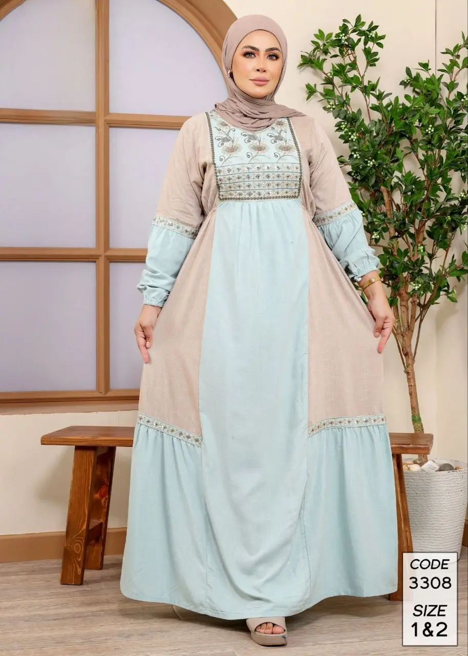 دار الجلابية - عباية كتان مطرزة ترتر - الصورة 4