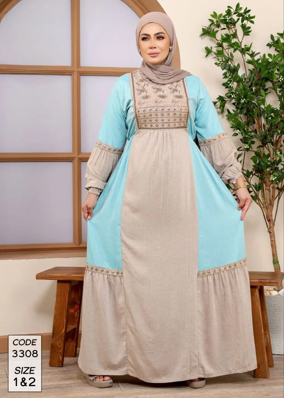 دار الجلابية - عباية كتان مطرزة ترتر - الصورة 7