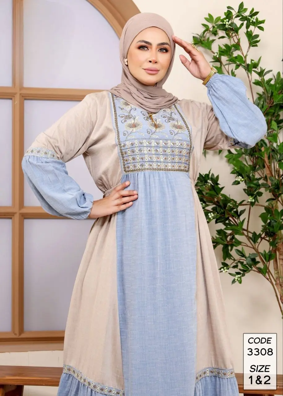 دار الجلابية - عباية كتان مطرزة ترتر