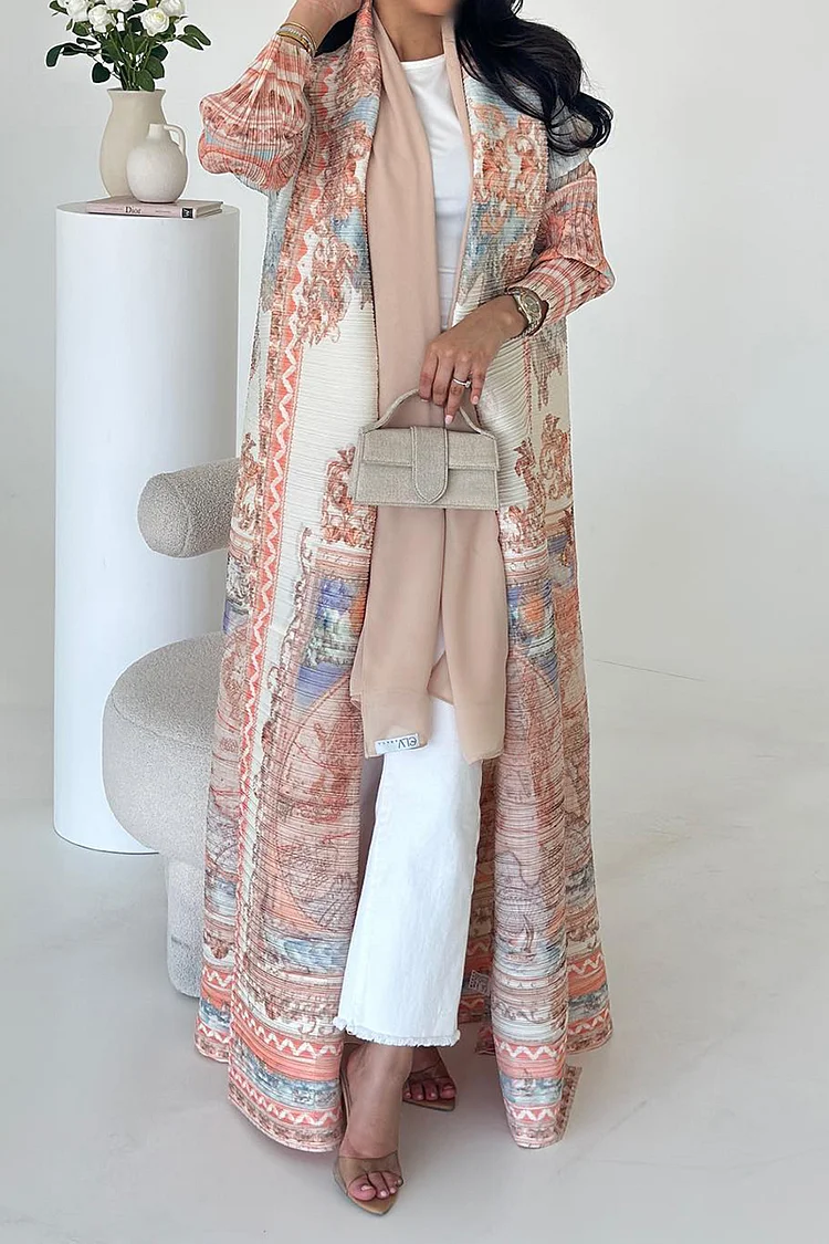 فيفيتش - كارديجان طويل مفتوح من الأمام بأكمام طويلة مربوطة، مطبوع بنمط ألوان متداخلة. - Image 4