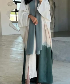 Alternative view of فيفيتش - كارديجان طويل فضفاض بأكمام طويلة مفتوح من الأمام بتصميم أومبري مصبوغ بربطة عنق