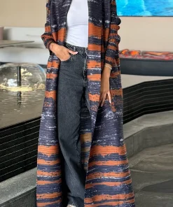 Alternative view of فيفيتش - كارديجان طويل فضفاض بطبعة ألوان متداخلة وياقة شال مطوية