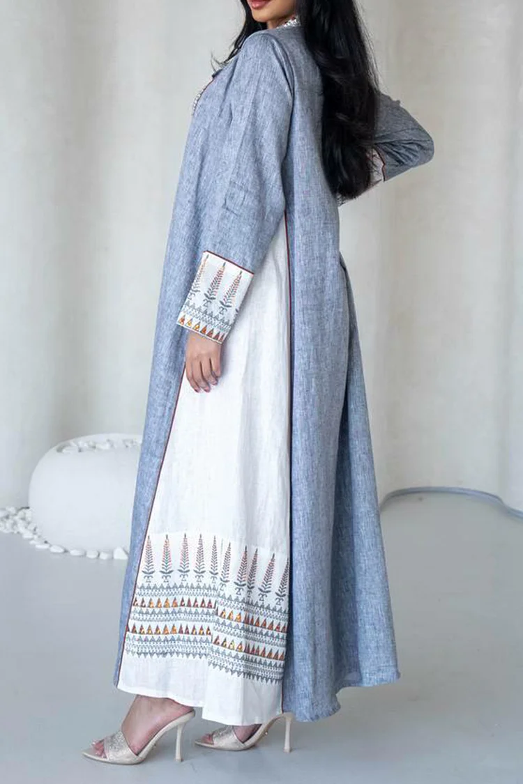 فيفيتش - طقم عباية من قطعتين، فستان برباط على شكل ياقة عالية، مطبوع بألوان متداخلة. - Image 3