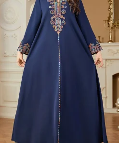 Alternative view of فيفيتش - فساتين ماكسي قفطان مطرزة متعددة الألوان بأكمام طويلة وياقة عالية