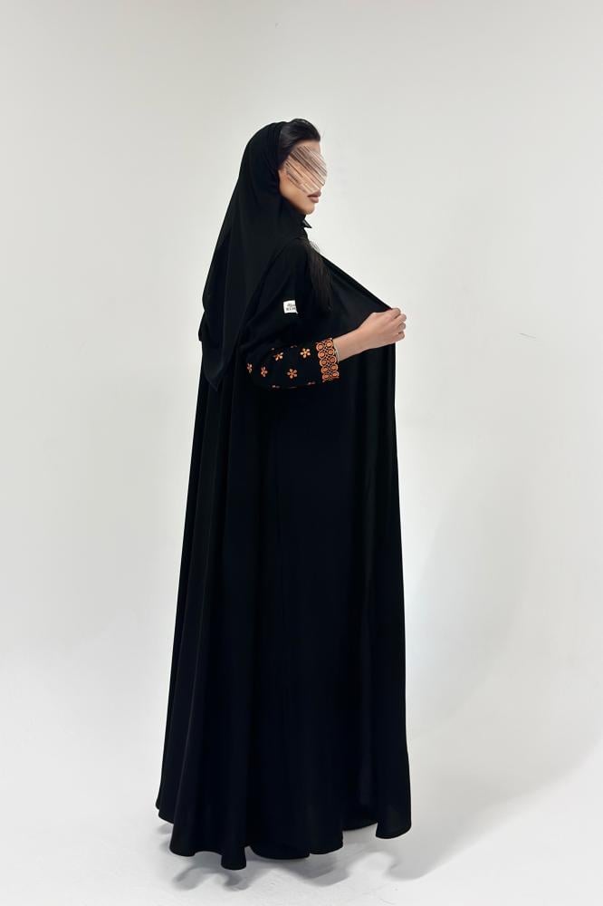 عبايات خمرة - عباية ملكي بأكمام تطريز قصة نص كلوش