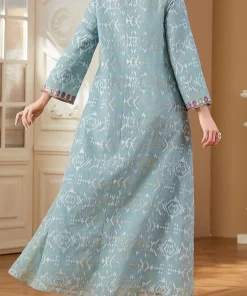 فيفيتش - فساتين ماكسي قفطان مطرزة بالترتر، بياقة على شكل حرف V وأكمام طويلة وقصة فضفاضة