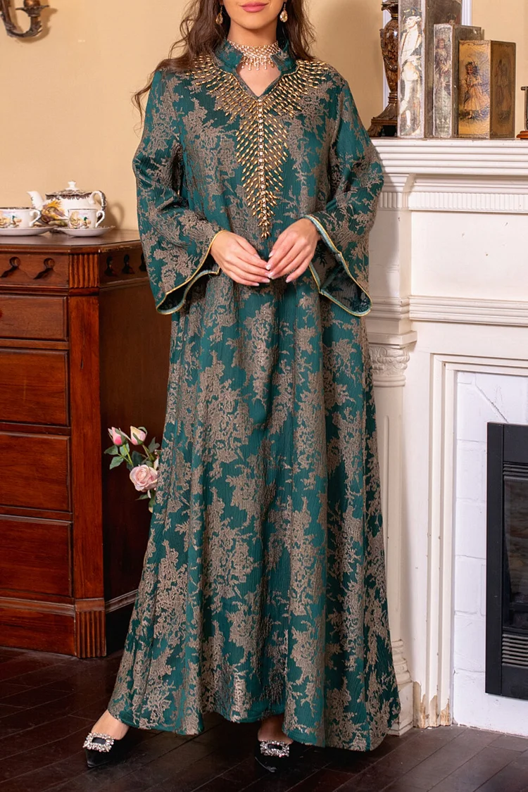 فيفيتش - فساتين ماكسي قفطان مطرزة بالخرز، بياقة واقفة وأكمام طويلة - Image 6