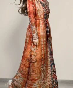 فيفيتش - كارديجان طويل بأكمام طويلة وياقة شال برباط وثنيات وطبعة مميزة