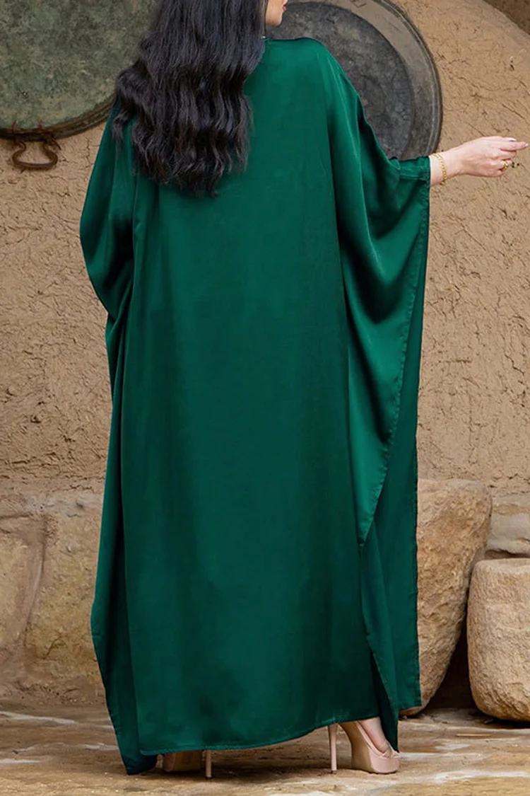 فيفيتش - فساتين ماكسي من الساتان مزينة بخرز مثقوب ساخن وأكمام واسعة