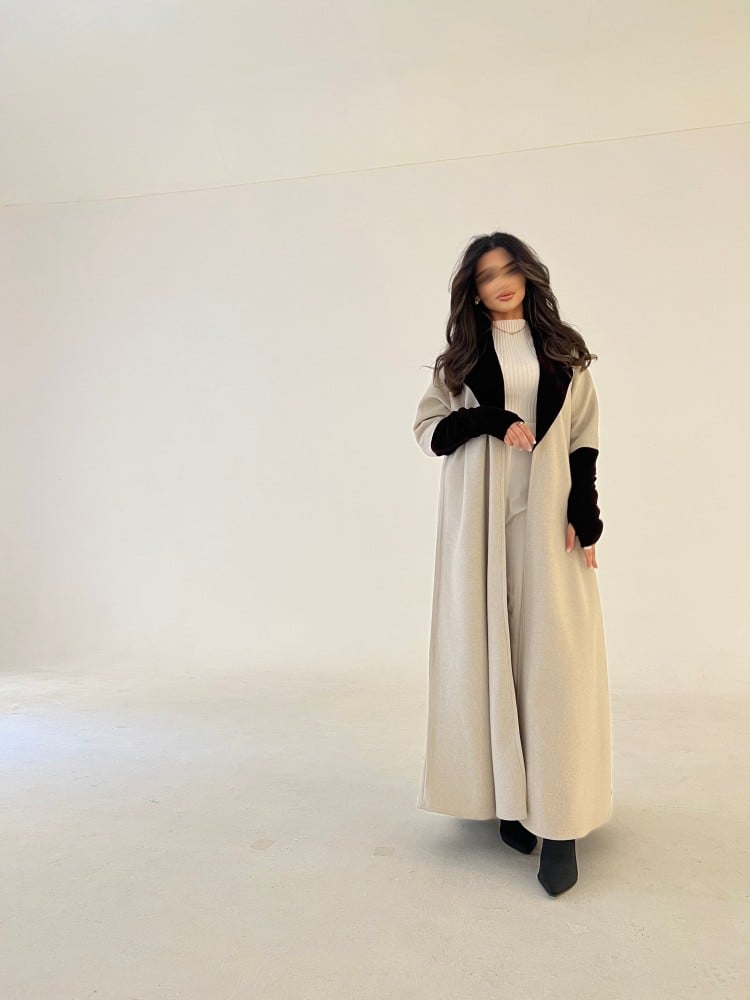 عبايات خمرة - جوخ مع مخمل كوري ربع كلوش - Image 2