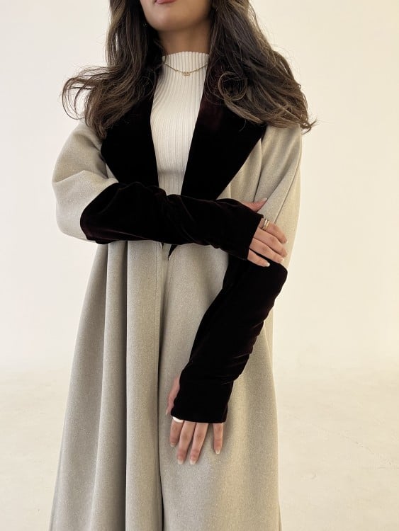 عبايات خمرة - جوخ مع مخمل كوري ربع كلوش