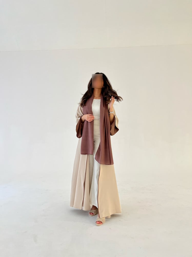 عبايات خمرة - كريب مبطن أكمام بني - الصورة 2