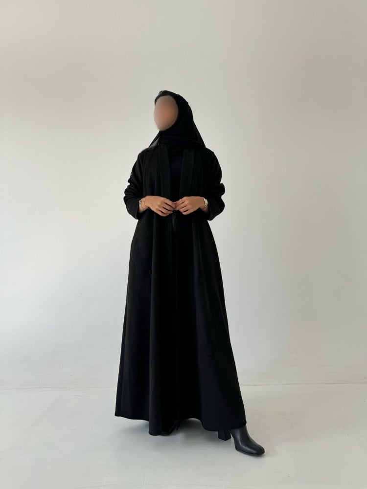 عبايات خمرة - عباية شامواه مع ياقة قصة ربع كلوش - Image 2