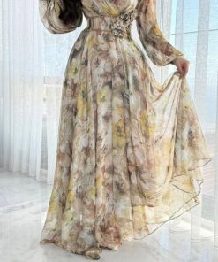 تريجر آيلاند - فستان طويل شيفون مشجر