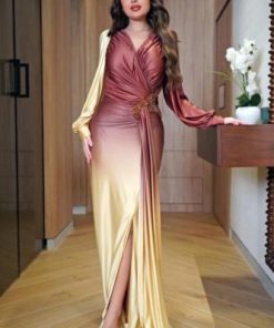 أوبرا فاشن - فستان سهرة كريب ساتان بتصميم لف ودرابيه فخم