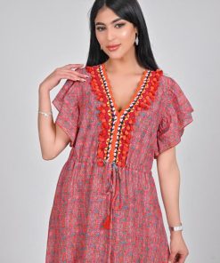 Alternative view of أوبرا فاشن - جلابية قماش كتان بنقش غجري