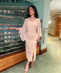 Alternative view of بينوش  - فستان ميد ناعم باكمام ستايل فراشه بليسيه