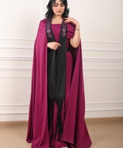 أوبرا فاشن - جلابية طويل لون موف فخمة قطعتين فستان داخلي وبشت