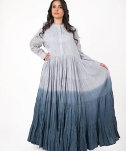 أوبرا فاشن - جلابية كويتية كلوش لون رمادي مموج اكمام طويلة