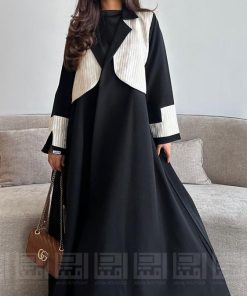 دار امتنان - عباية سوداء ربع كلوش بتفاصيل جاكار سكري مذهب- 1543