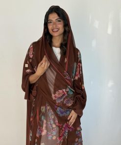 عزة المتميزة - عباية الحرير بالورود بني2