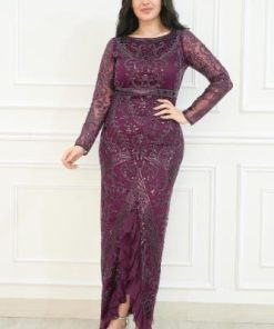 أوبرا فاشن - فستان سهرة طويل دانتيل بأكمام شفافة