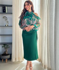 Alternative view of أوبرا فاشن - بلوزة شيفون مشجرة بأكتاف مكشوفة وأكمام طويلة