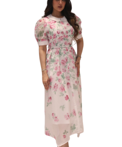 تريجر آيلاند - فستان طويل شيفون مشجر باكمام قصيرة