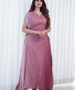 أوبرا فاشن - جلابية كويتية وسعة لون لحمي مموج قماش مكسر