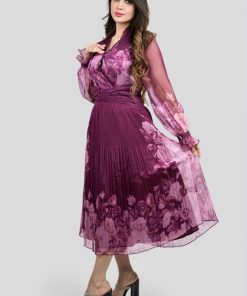 Alternative view of أوبرا فاشن - فستان ميدي شيفون مشجر اكمام طويلة