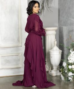 Alternative view of أوبرا فاشن - فستان شيفون درابية لون موف اكمام طويلة وشفافة مع حزام