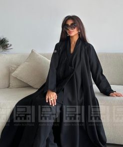 دار امتنان - عباية سوداء كلوش مريحة بتداخل الجاكار الأنيق- 1469
