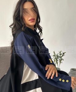 Alternative view of دار امتنان - عباية سوداء ربع كلوش بليزر بتفاصيل كحلي وبيج بقماش ليمار البارد- 1435